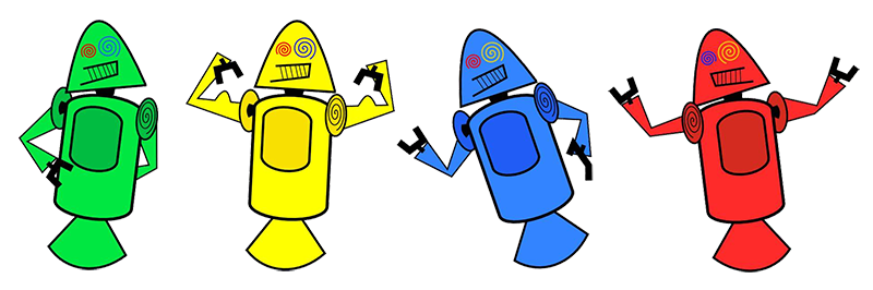 Primeira versão dos mascotes do Android criada por Dan Morrill, conhecidos como Dandroids